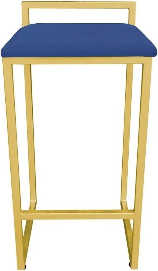 Conjunto 02 Banquetas Pietra Suede Base Dourado D03 - D'Rossi - Azul royal
