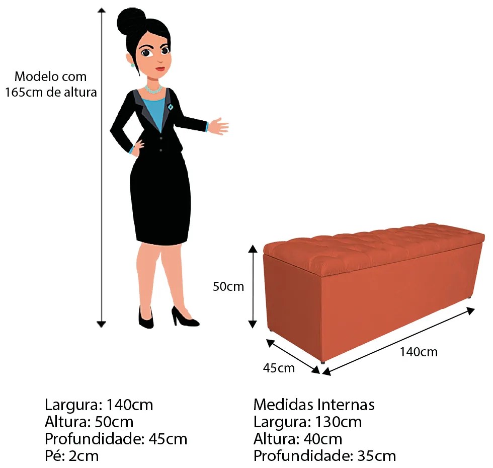 Calçadeira Estofada Liverpool 140 cm Casal Suede Terracota - ADJ Decor