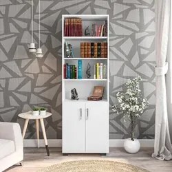 Estante Livreiro 2 Portas Pequenas 6 Prateleiras Office Branco White
