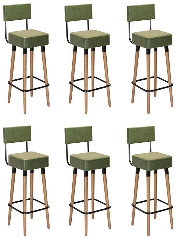 Kit 06 Banquetas Alta Barcelona Corano Verde Pés Palito - D'Rossi