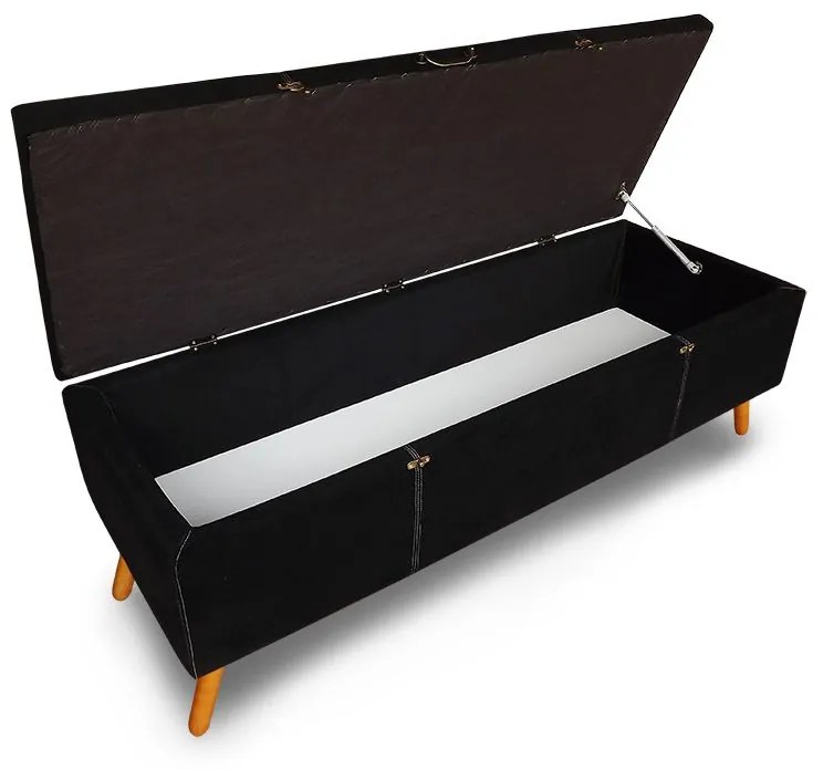 Calçadeira Baú Casal 140cm Caribe Pés Palito Suede Preto - Sheep Estofados - Preto