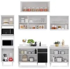 Cozinha Modulada 6 Módulos Composição 8 Branco/Preto - Lumil Móveis