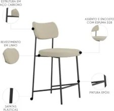 Banqueta Cozinha Média Milli Linho Areia A14                - Mpozenat