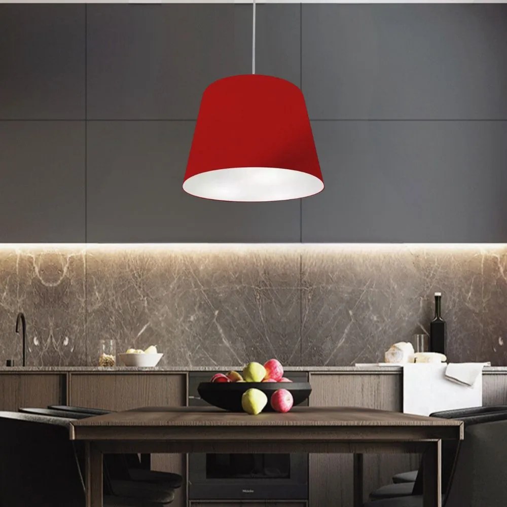 Lustre Pendente Cone Md-4155 Cúpula em Tecido 30/40x30cm Bordo - Bivolt