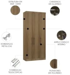 Guarda Roupa Modulado 102cm com 3 Portas Delphi Avelã L01    - Mpozena