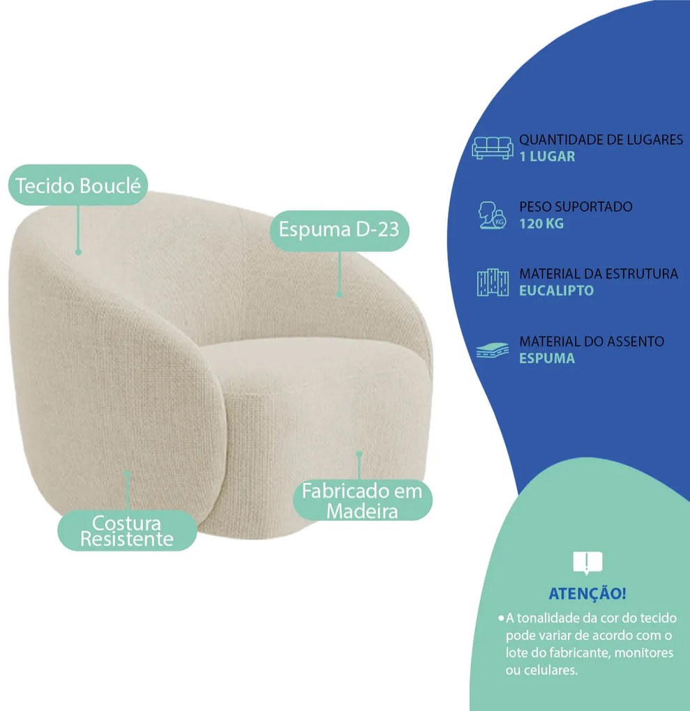 Kit 02 Poltronas Orgânica Luxo Recepção Amore Bouclé