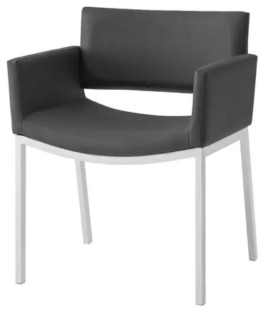 Poltrona Bino Assento Estofado Linho Preto com Base Fixa Branca - 46877 Sun House