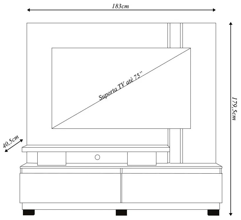 Home Theater Braun 2 Gavetas até 75 Cumaru/Opala G97 - Gran Belo
