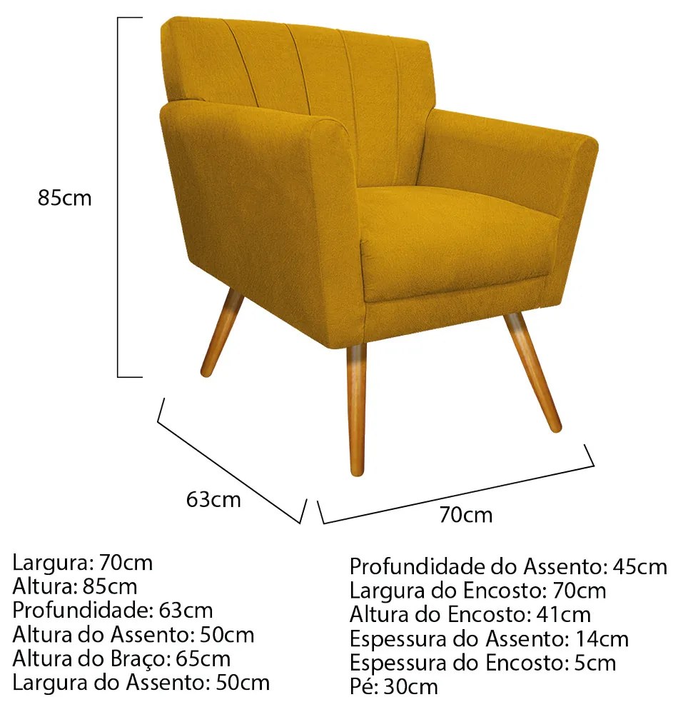 Poltrona Laura Pés Palito Mel Suede Amarelo - ADJ Decor