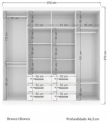 Guarda Roupa Casal Com Espelho 8 Portas 6 Gavetas Liverpool Branco - S