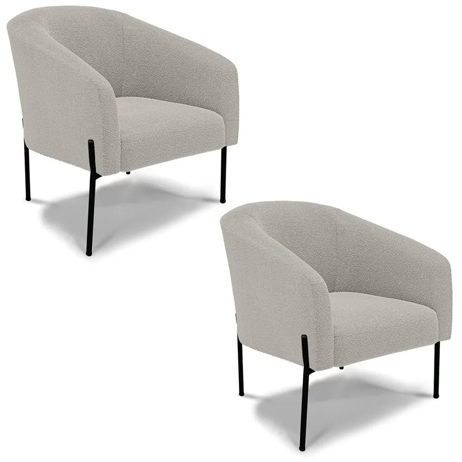 Poltrona Sala Decorativa Pé de Ferro Preto Kit 2 Stella Bouclê D03 - D'Rossi - Cinza