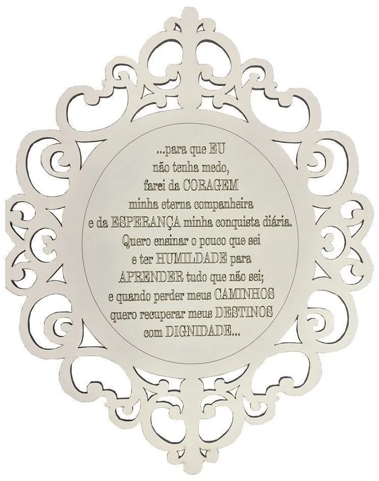 Placa Decorativa Oração Coragem Com Arabesco 25x20 cm MDF Branco - D'Rossi