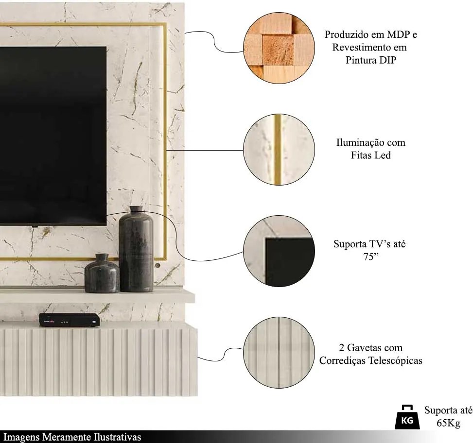 Bancada Suspensa Sadraque MDP Pintura DIP até 75 Calacata/OffWhite G97 - Gran Belo