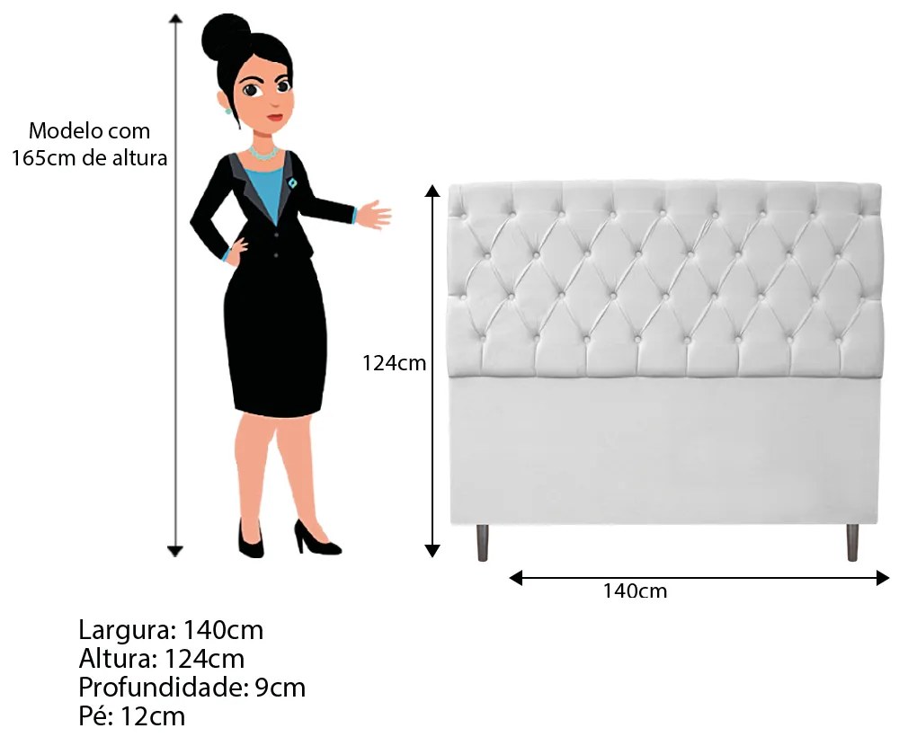 Kit Cabeceira e Calçadeira Liverpool 140 cm Casal Suede Branco - ADJ Decor