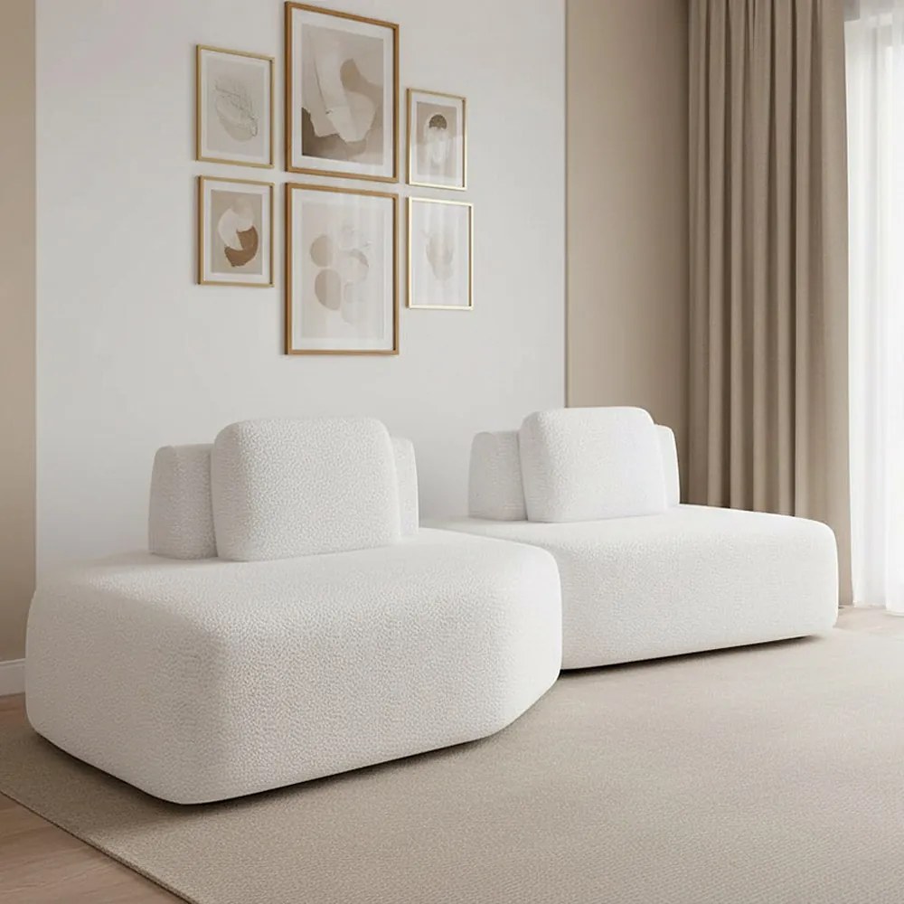 Sofá 2 Lugares Orgânico com Chaise e 1 Módulo Central Berlim Bouclê K01 - D'Rossi - Off White