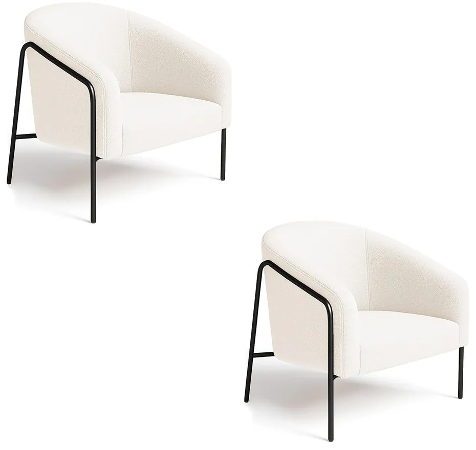Poltrona Sala Industrial Alta Preto Kit 2 Stella Bouclê D03 - D'Rossi - Off White