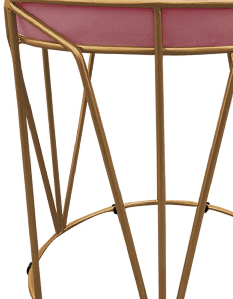 Puff Multiuso com Mesa Babu 2 em 1 Suede Rose Base Dourado - D'Rossi