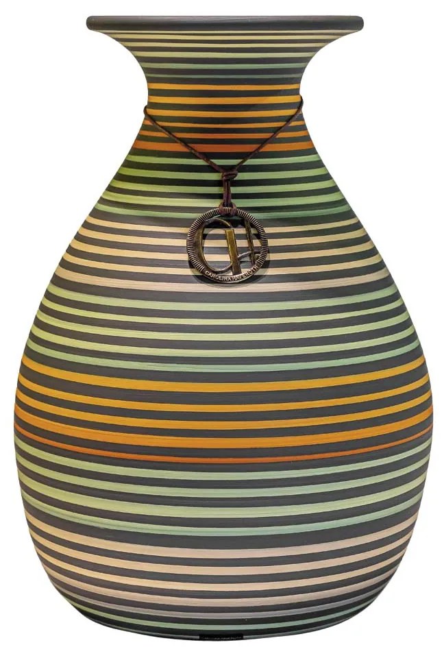 Vaso Bojudo com Aba Decorativo em Cerâmica - Maruaga Listrada Fosco Kleiner
