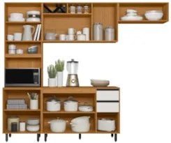Armário de Cozinha CP02 260cm Nala Freijó UV/Off Acetinado Z44 - Mpoze