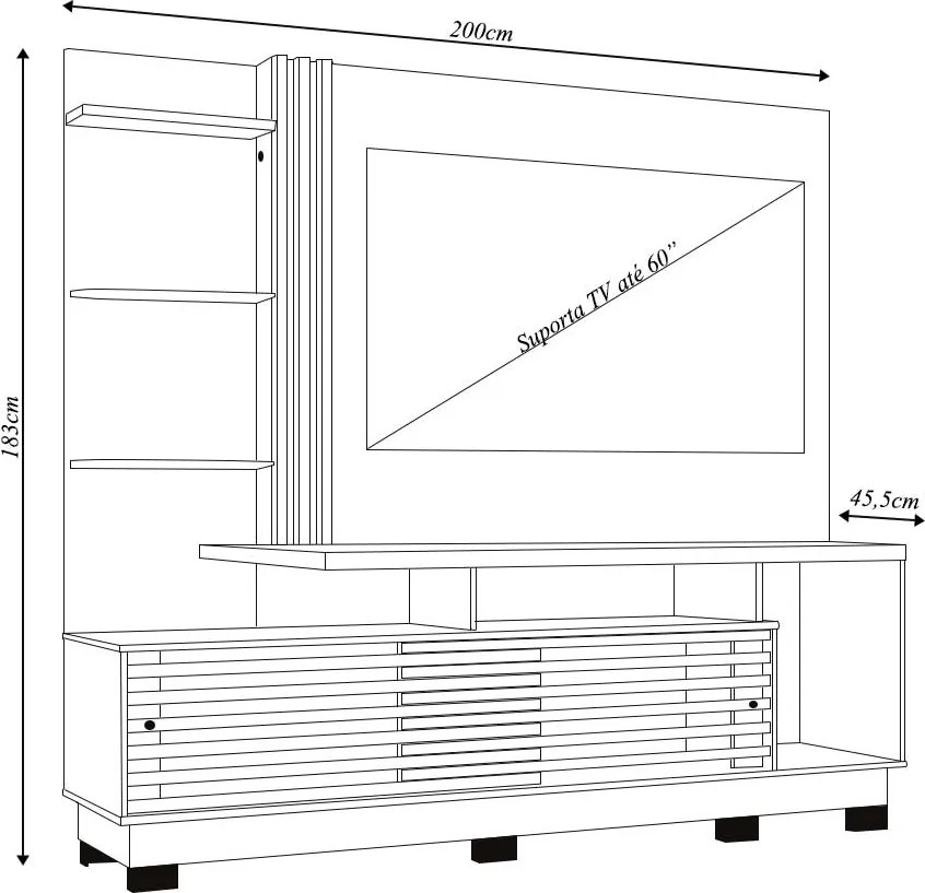 Home Theater Stall MDP 2 Portas 2 Prateleiras Iluminação LED até 60 Cinamomo/OffWhite G97 - Gran Belo