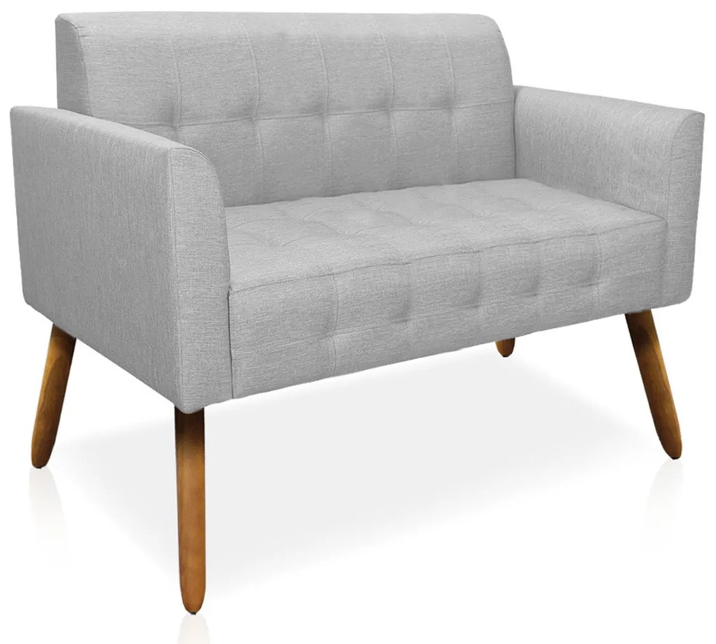 Poltrona Namoradeira Decorativa Pés Palito Karen Linho Cinza G19 - Gran Belo