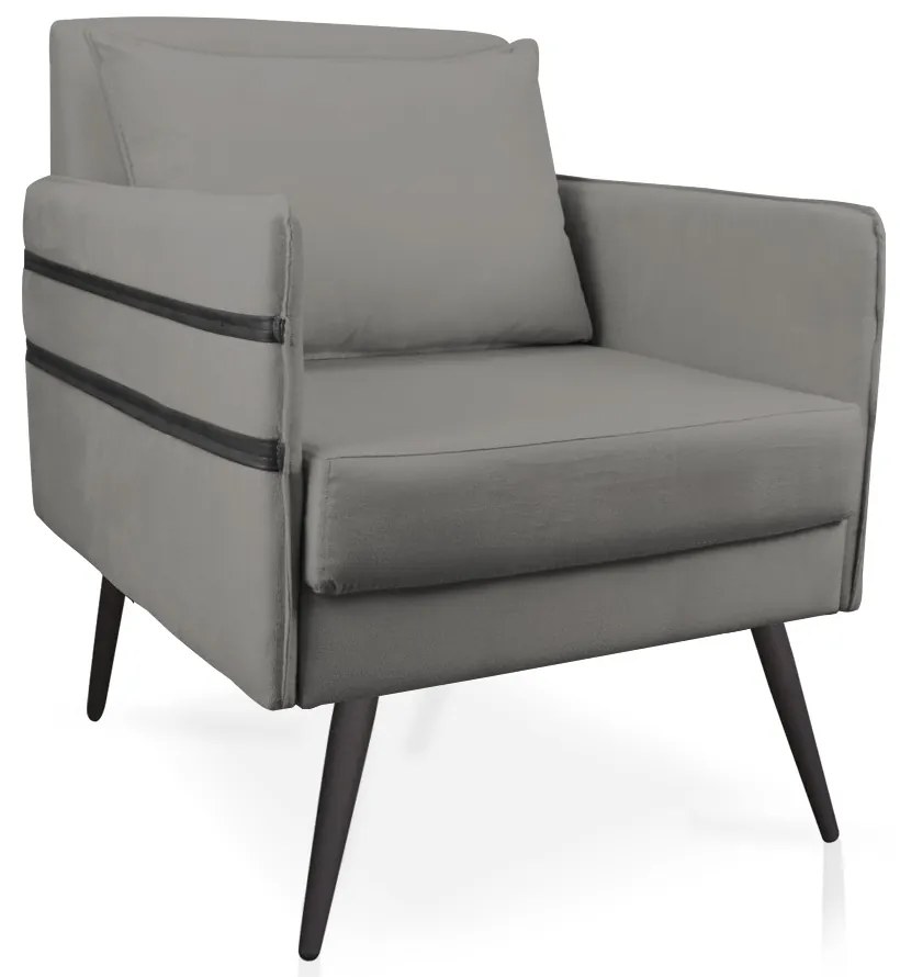 Poltrona Mari Suede com Tira Corano Preto Pés Palito de Ferro Preto D03 - D'Rossi - Grafite