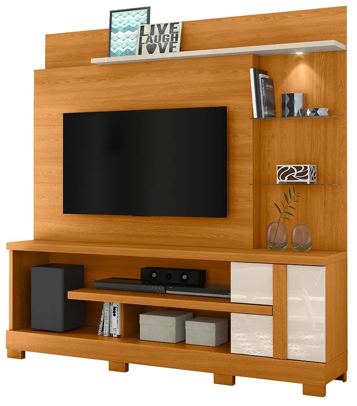 Estante de TV 55 Pol 182cm com Pé para Sala Elaris M20 - D'Rossi - Cinamomo e Off White