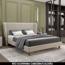 Cama Casal Base Box 140cm Many Z37 Veludo Bege - Mpozenato