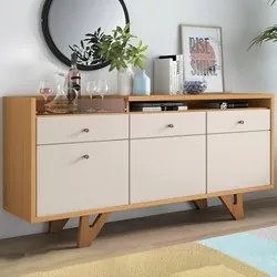 Balcão Aparador Buffet Ellora H01 Off White/Cinamomo - Mpozenato