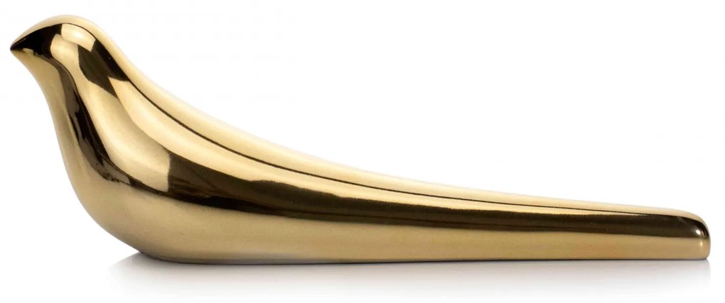 Escultura Decorativa Pássaro Em Cerâmica Dourado 8x23x6 Cm - D'Rossi