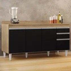 Balcão Gabinete para Pia com Tampo 160cm Arkansas Castanho/Preto - Lum