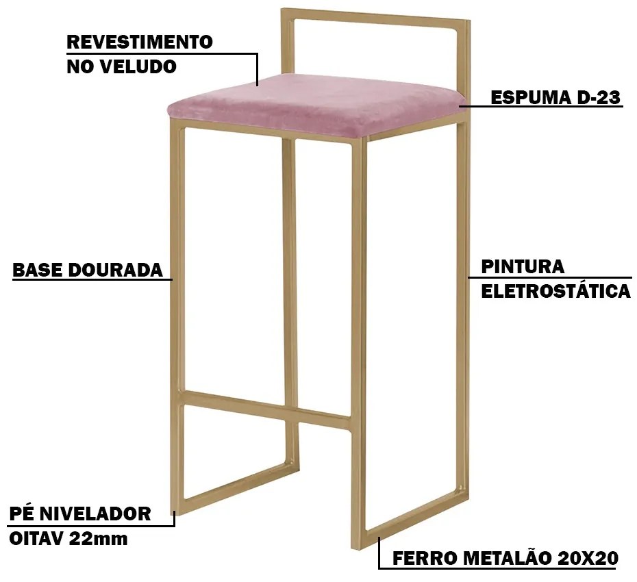 Kit 2 Banquetas Decorativa Jasmine Base Gold Veludo Rosê G41 - Gran Belo