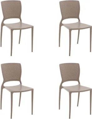 Kit 4 Cadeiras Tramontina Safira Camurça Empilháveis em Polipropileno