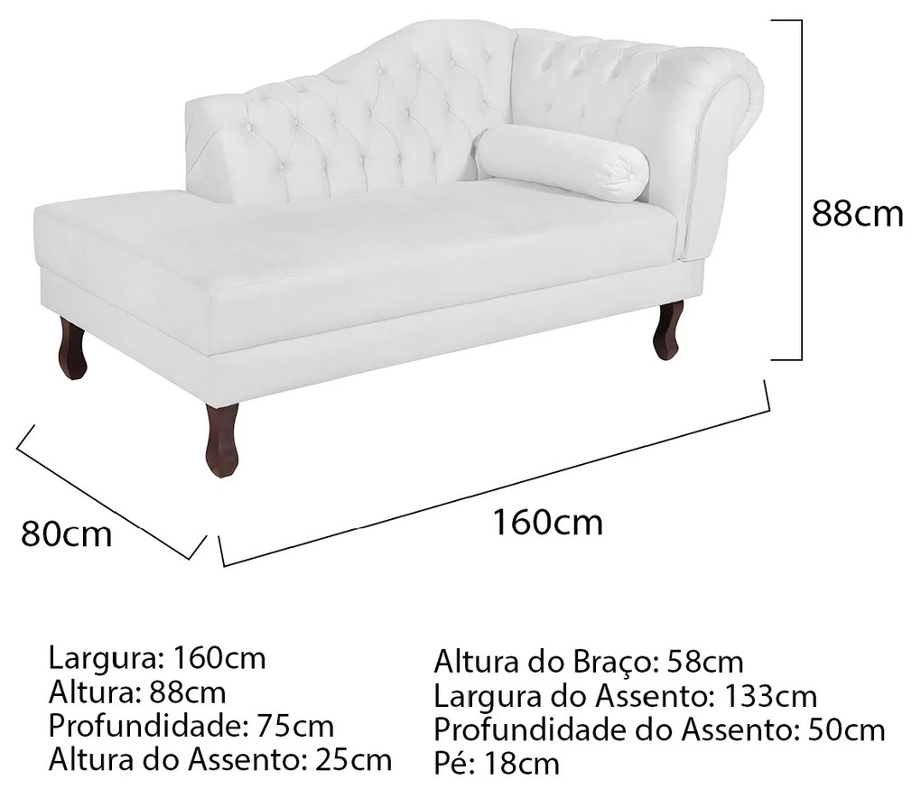 Recamier Diana 160cm Lado Esquerdo Suede Branco - ADJ Decor