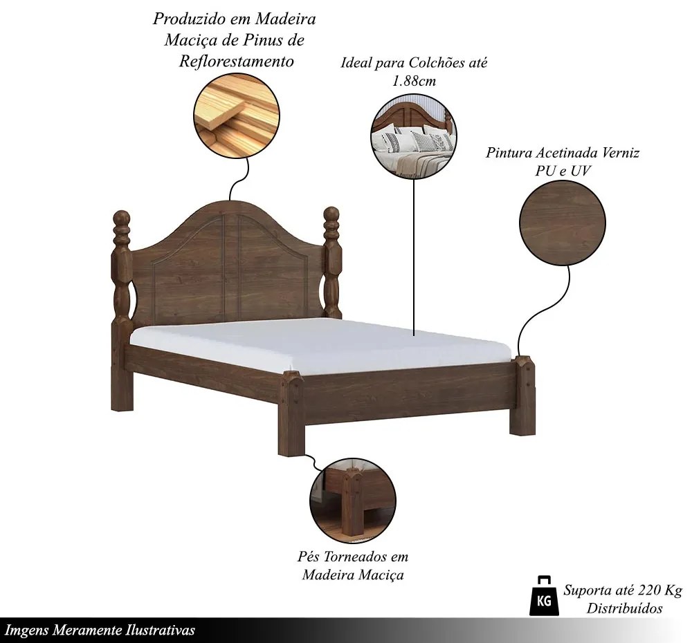 Cama de Casal Madeira Maciça Naipe Café G74 - Gran Belo