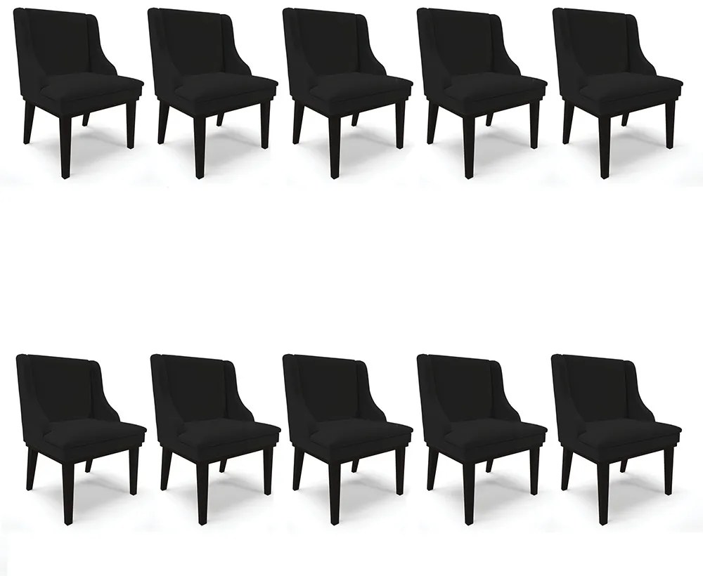 Kit 10 Cadeiras de Jantar Liz Linho Base Fixa Madeira Preto D03 - D'Rossi - A79 Preto