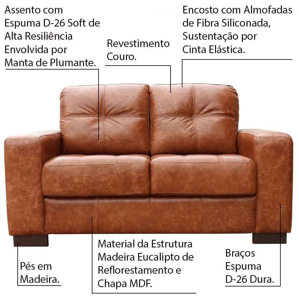 Sofá 2 Lugares Sala de Estar 150 cm Milão Couro Marrom Envelhecido G03 - Gran Belo