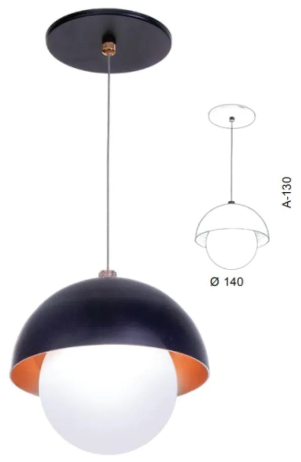 Pendente Cúpula Ø14X13Cm Metal E Globo Ø10Cm 01Xg9 |Old Artisan Pd-552... (COBRE FOSCO, FOSCO (BRANCO))