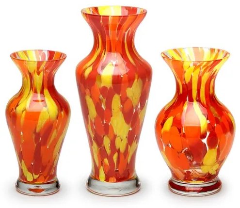 Kit com 3 Vasinhos 76, 77 e 78 Multicor Amarelo, Laranja e Coral Murano Cristais Cadoro