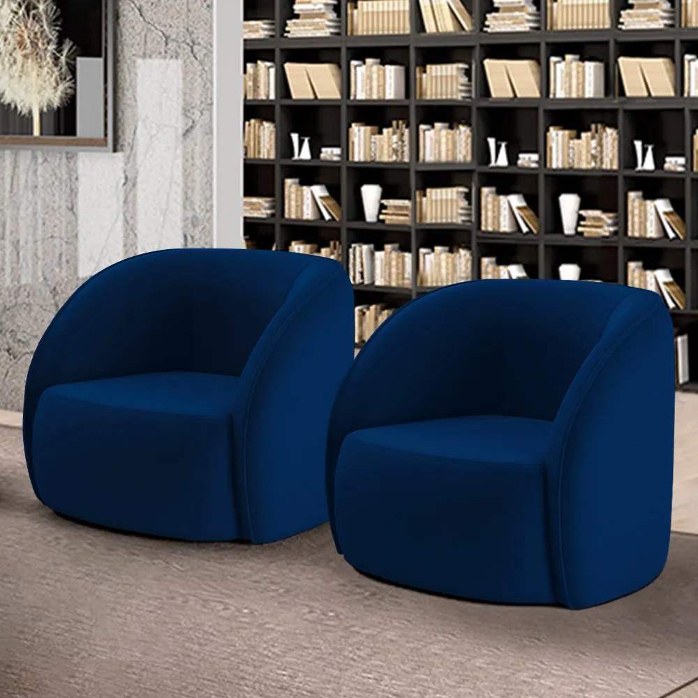 Kit 2 Poltronas Decorativas Sala de Estar Clarke Veludo Azul G45 - Gran Belo