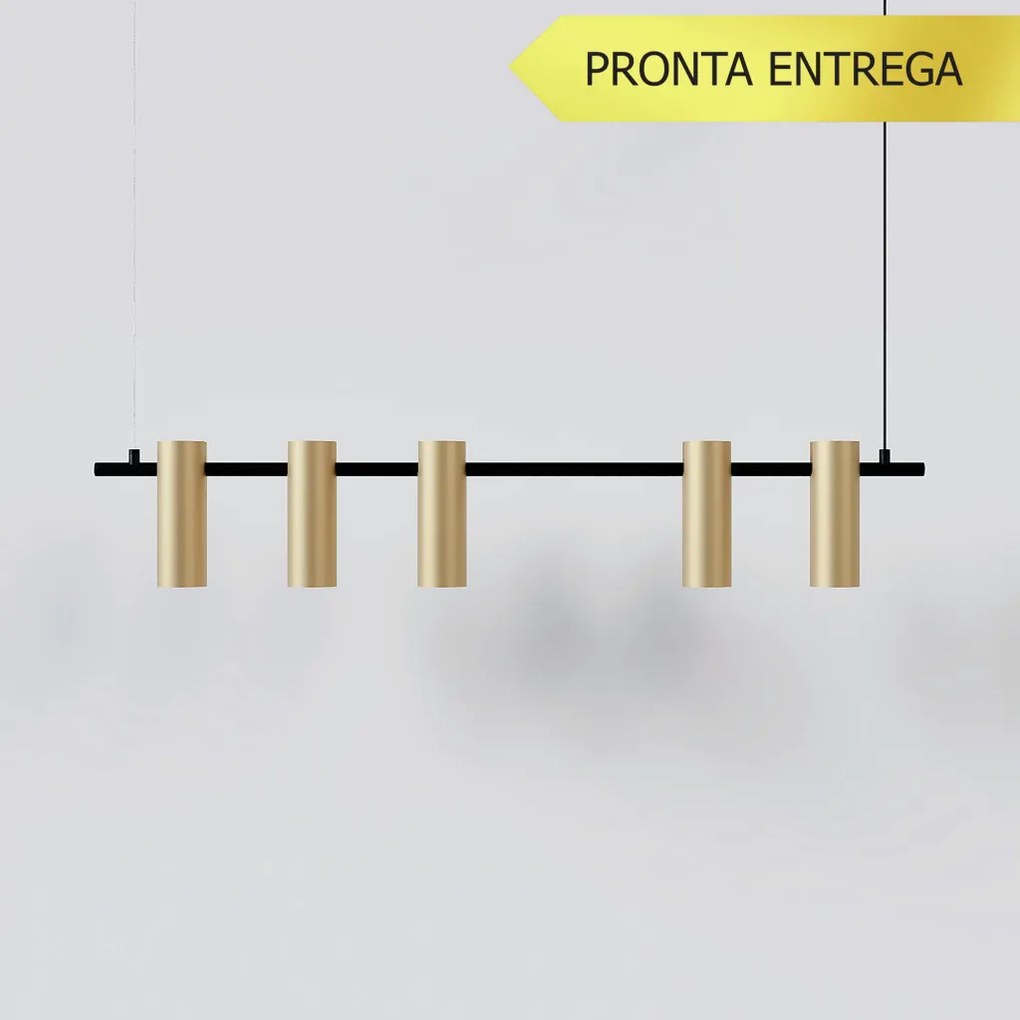 Pendente Tube Transpass Em Par 5,7X16,7X95Cm Alumínio 05Xmr16 - Qimpor... (PRETO / CHAMPANHE)