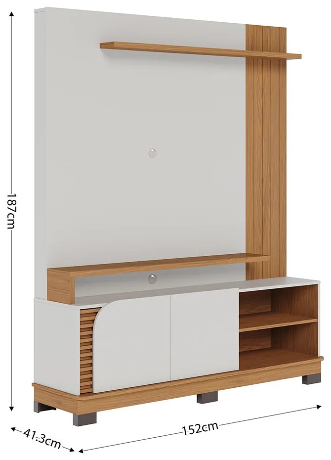 Estante de TV 65 Polegadas 152cm Itaim C04 - D'Rossi - Off White Matte e Freijó
