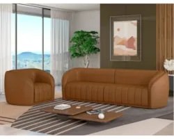 Sofá Decorativo 4 Lugares 332cm e Poltrona Meris Z32 Sintético Caramel