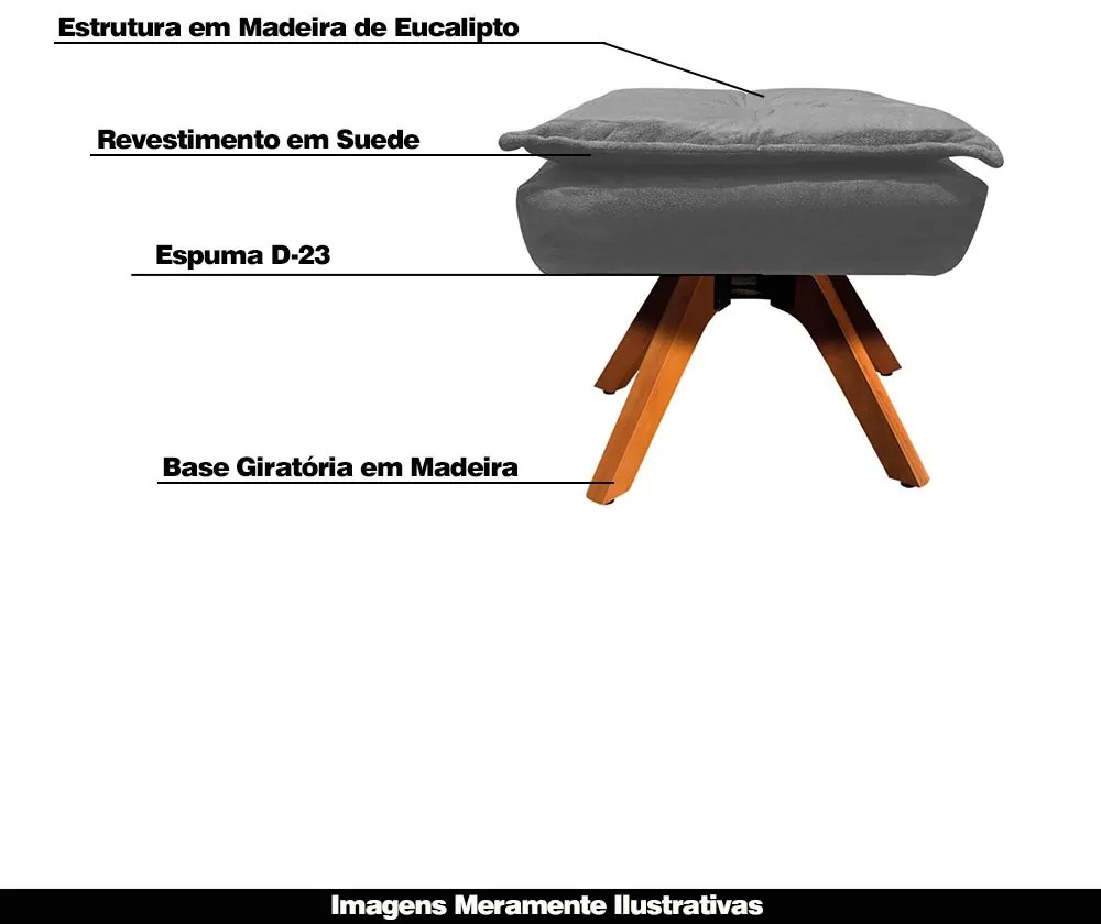 Kit 2 Puff's Decorativos Base Giratória em Madeira Charger Suede Grafite G19 - Gran Belo