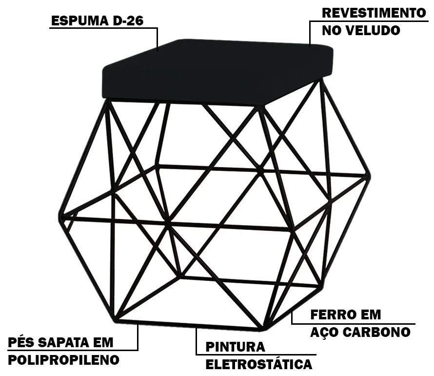 Puff Decorativo Sala de Estar Base Preto Trixie Veludo Preto G41 - Gran Belo