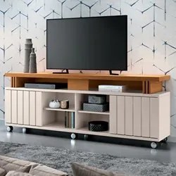 Rack para Sala Bancada de TV 70 Pol. 180cm Briz H01 Off White/Cinamomo