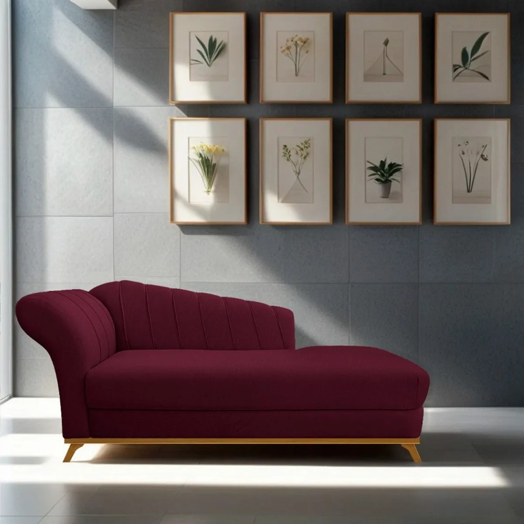 Recamier Vanessa 140cm Lado Direito Suede Bordô - ADJ Decor