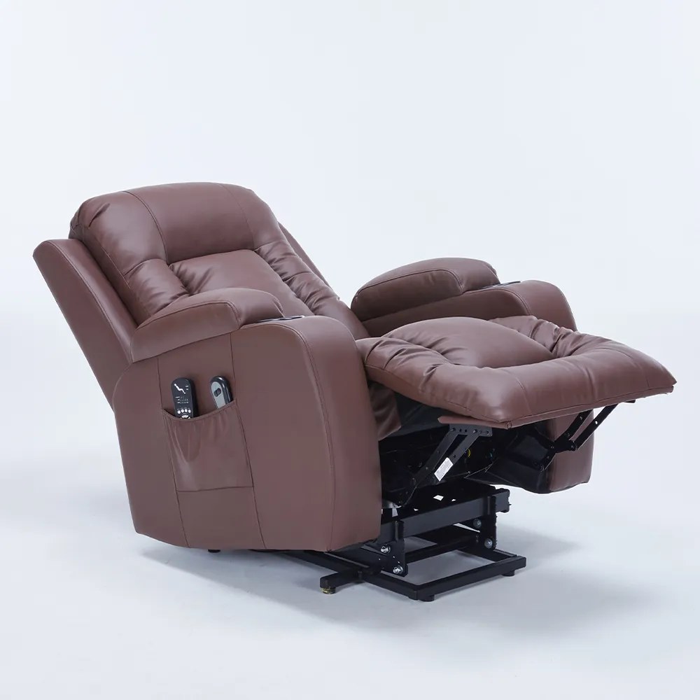 Poltrona do Papai Lift Sala de Estar Reclinável Austin Elétrica Aquecimento Massagem PU Marrom Chocolate G94 - Gran Belo