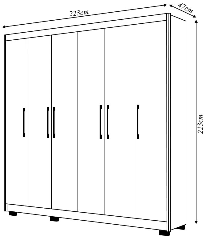 Guarda Roupa Casal Madesa 6 Portas Bater 6 Gavetas com Cabideiros Ajustáveis MDF Nature/OffWhite G98 Gran Belo