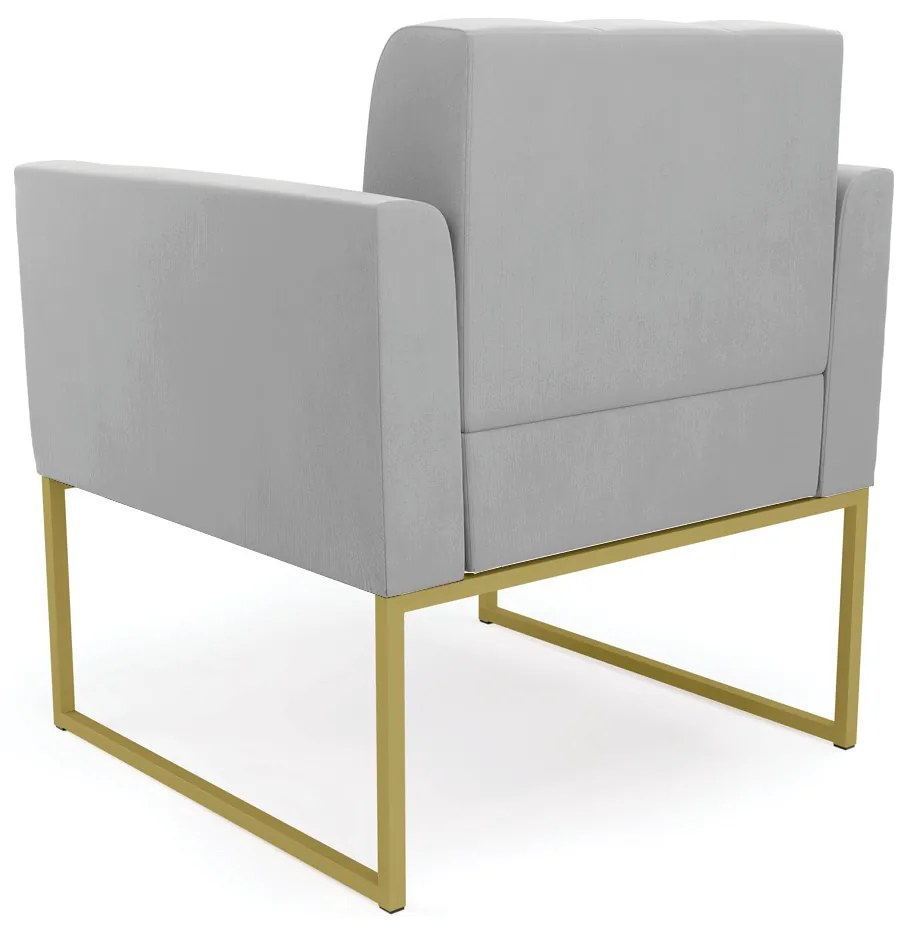 Kit 1 Sofá Namoradeira e 2 Poltronas Elisa Suede Base Metálica Industrial Dourado - D'Rossi - Cinza
